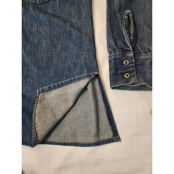 Vintage Levis Shirt Mens Medium Metal Button Denim Orange Tab 60's 70's Thick - Picture 6 of 11